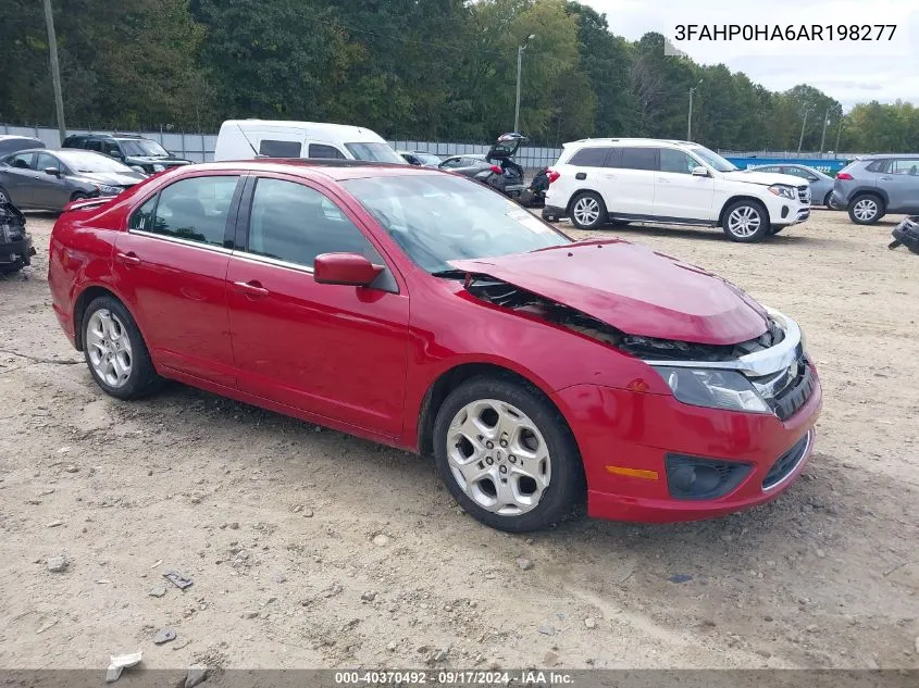 2010 Ford Fusion Se VIN: 3FAHP0HA6AR198277 Lot: 40370492