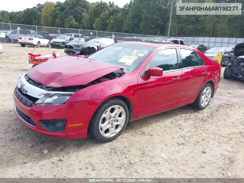 2010 Ford Fusion Se VIN: 3FAHP0HA6AR198277 Lot: 40370492