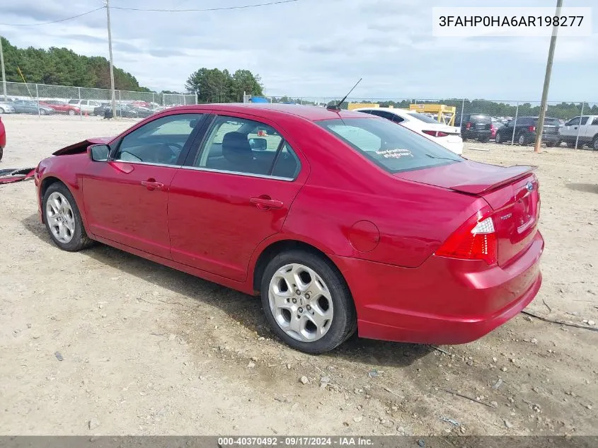 2010 Ford Fusion Se VIN: 3FAHP0HA6AR198277 Lot: 40370492