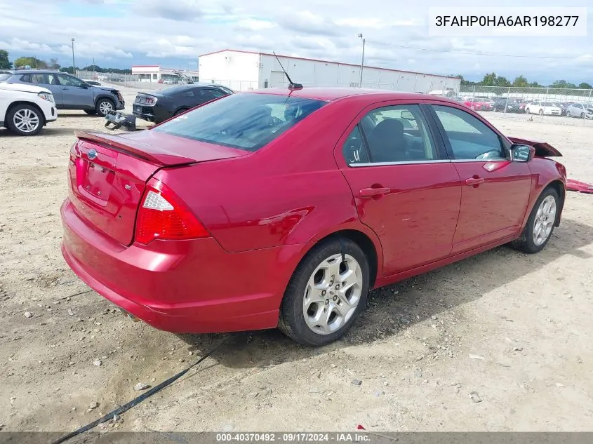 2010 Ford Fusion Se VIN: 3FAHP0HA6AR198277 Lot: 40370492