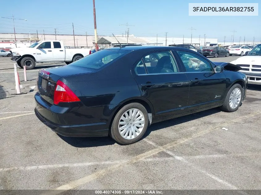 2010 Ford Fusion Hybrid VIN: 3FADP0L36AR382755 Lot: 40374305