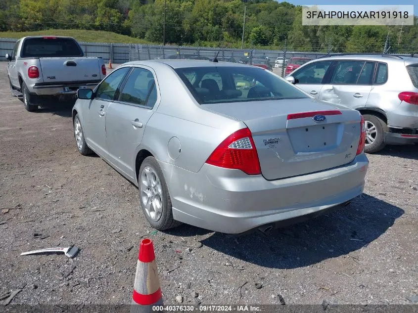 2010 Ford Fusion Se VIN: 3FAHP0HGXAR191918 Lot: 40376330