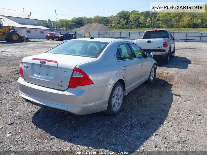 2010 Ford Fusion Se VIN: 3FAHP0HGXAR191918 Lot: 40376330