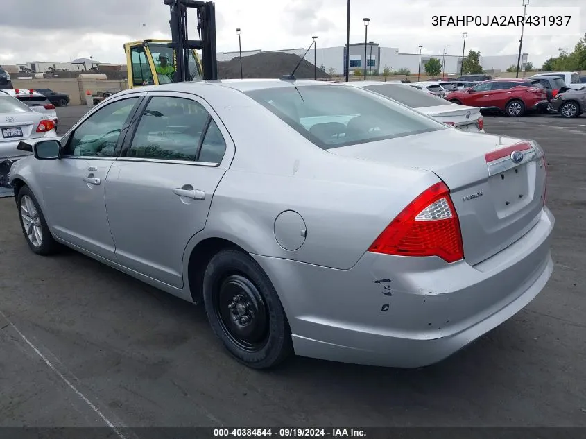 2010 Ford Fusion Sel VIN: 3FAHP0JA2AR431937 Lot: 40384544