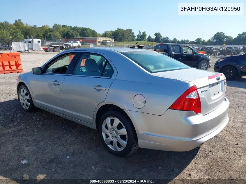 2010 Ford Fusion Se VIN: 3FAHP0HG3AR120950 Lot: 40398933