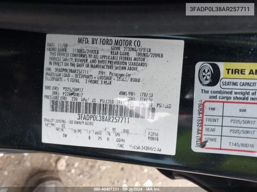 3FADP0L38AR257711 2010 Ford Fusion Hybrid