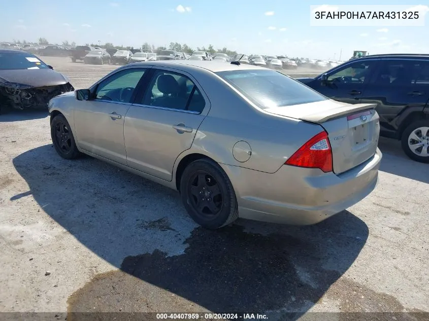 2010 Ford Fusion Se VIN: 3FAHP0HA7AR431325 Lot: 40407959