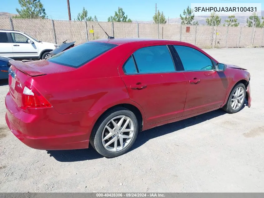 2010 Ford Fusion Sel VIN: 3FAHP0JA3AR100431 Lot: 40428306