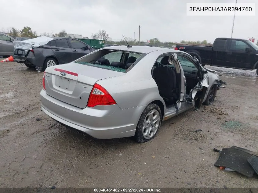 2010 Ford Fusion Se VIN: 3FAHP0HA3AR394760 Lot: 40451482