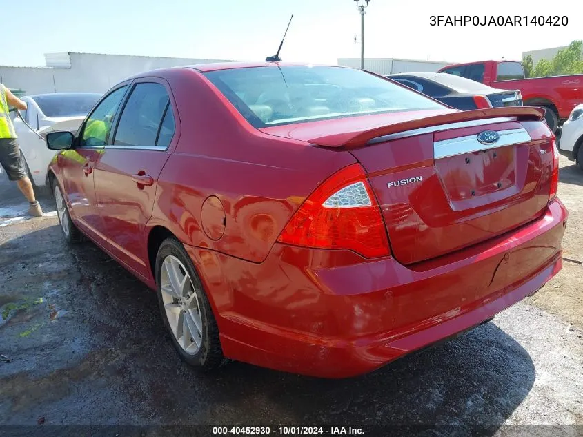 2010 Ford Fusion Sel VIN: 3FAHP0JA0AR140420 Lot: 40452930