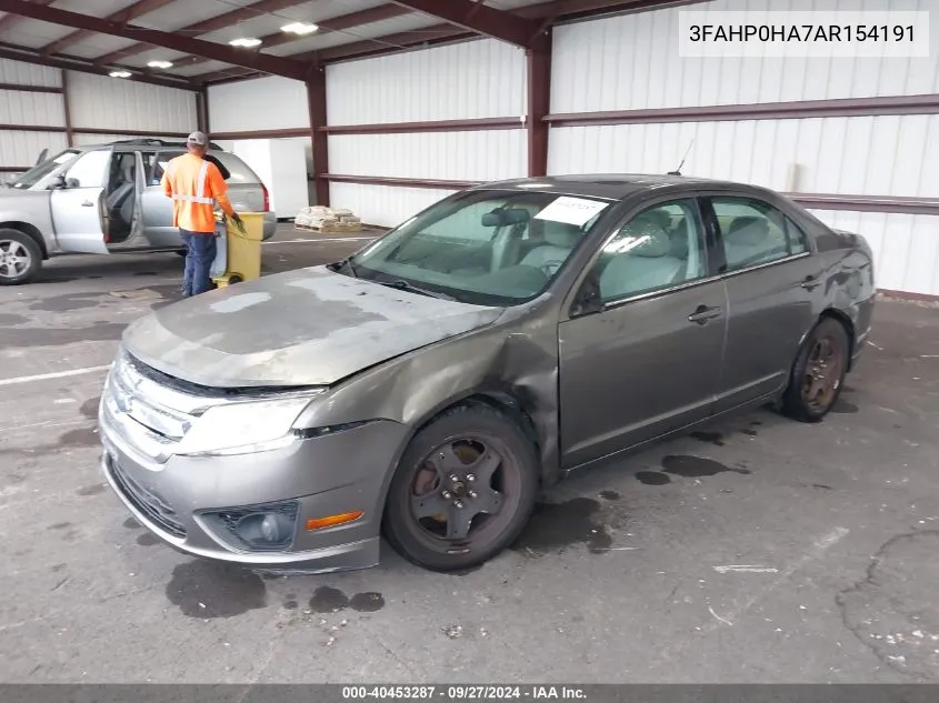 2010 Ford Fusion Se VIN: 3FAHP0HA7AR154191 Lot: 40453287