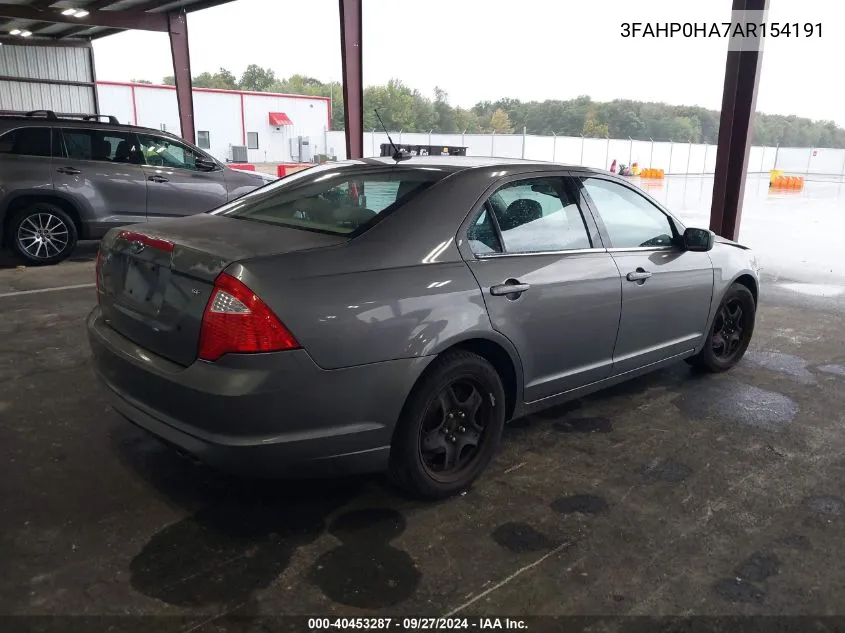 2010 Ford Fusion Se VIN: 3FAHP0HA7AR154191 Lot: 40453287