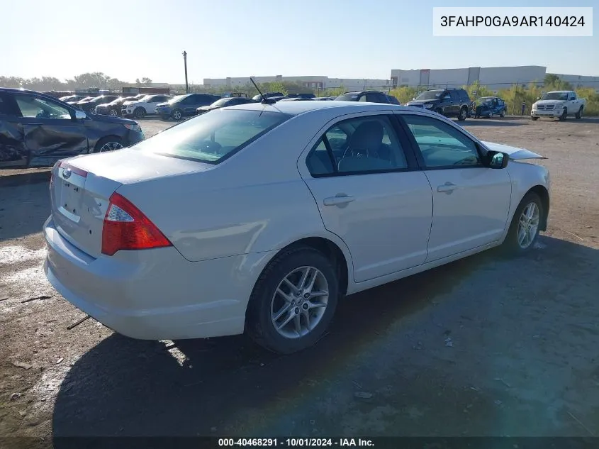 2010 Ford Fusion S VIN: 3FAHP0GA9AR140424 Lot: 40468291