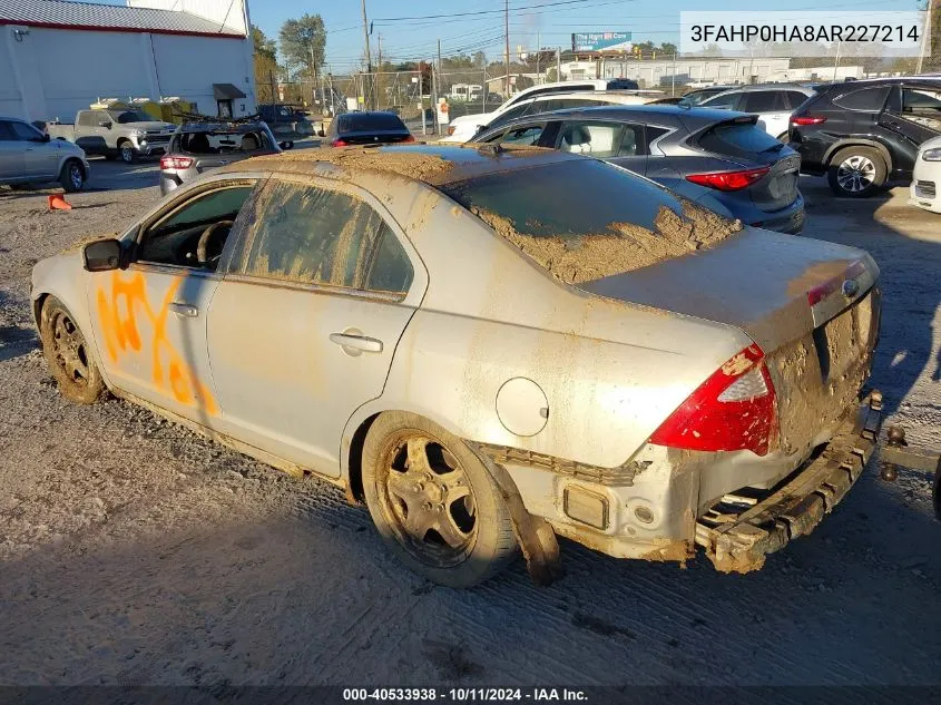 2010 Ford Fusion Se VIN: 3FAHP0HA8AR227214 Lot: 40533938