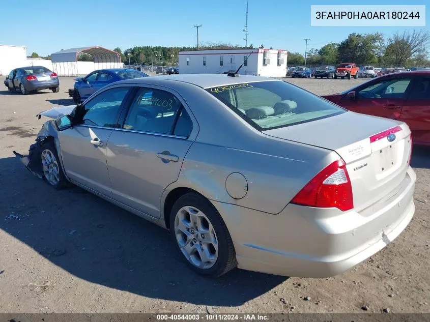 2010 Ford Fusion Se VIN: 3FAHP0HA0AR180244 Lot: 40544003