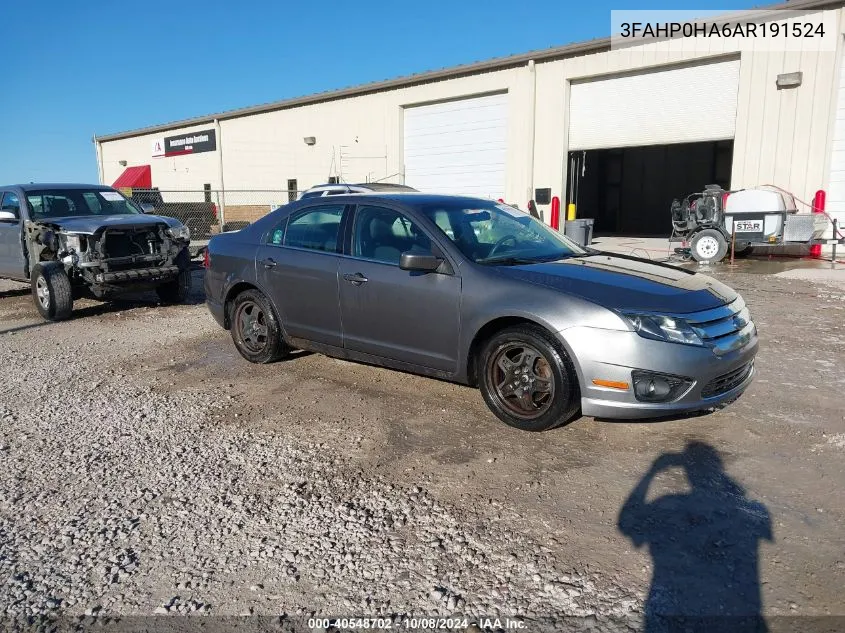 2010 Ford Fusion Se VIN: 3FAHP0HA6AR191524 Lot: 40548702