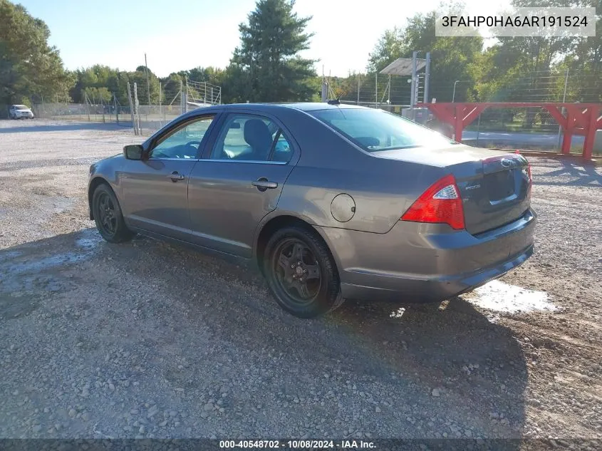 2010 Ford Fusion Se VIN: 3FAHP0HA6AR191524 Lot: 40548702