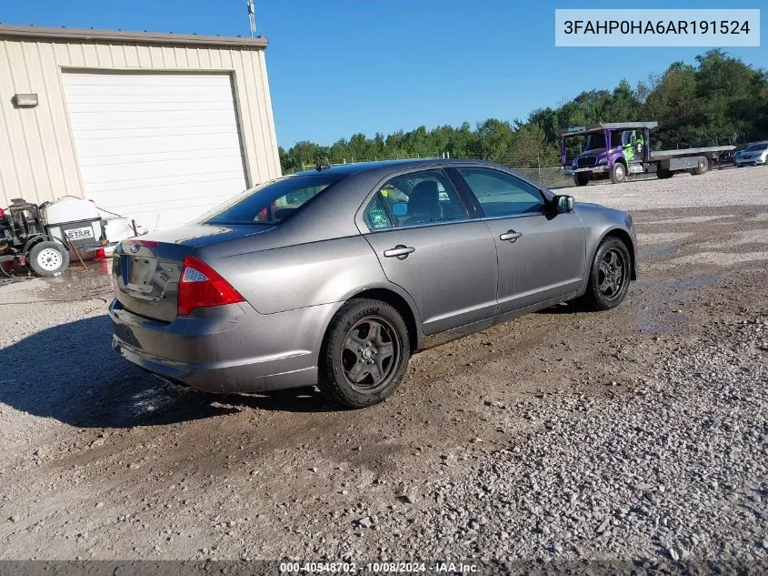 2010 Ford Fusion Se VIN: 3FAHP0HA6AR191524 Lot: 40548702