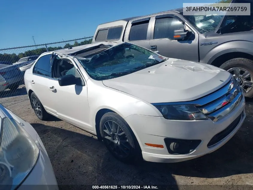 2010 Ford Fusion Se VIN: 3FAHP0HA7AR269759 Lot: 40561625