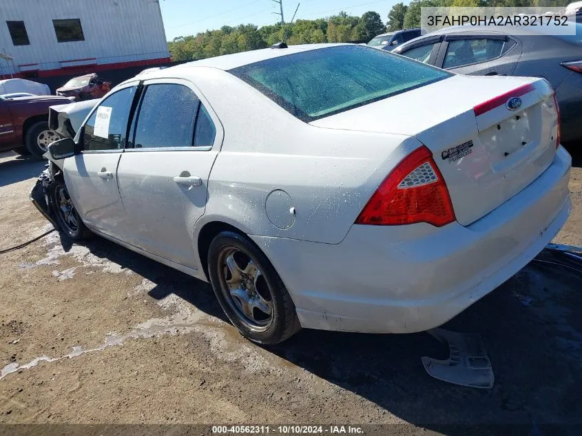 2010 Ford Fusion Se VIN: 3FAHP0HA2AR321752 Lot: 40562311