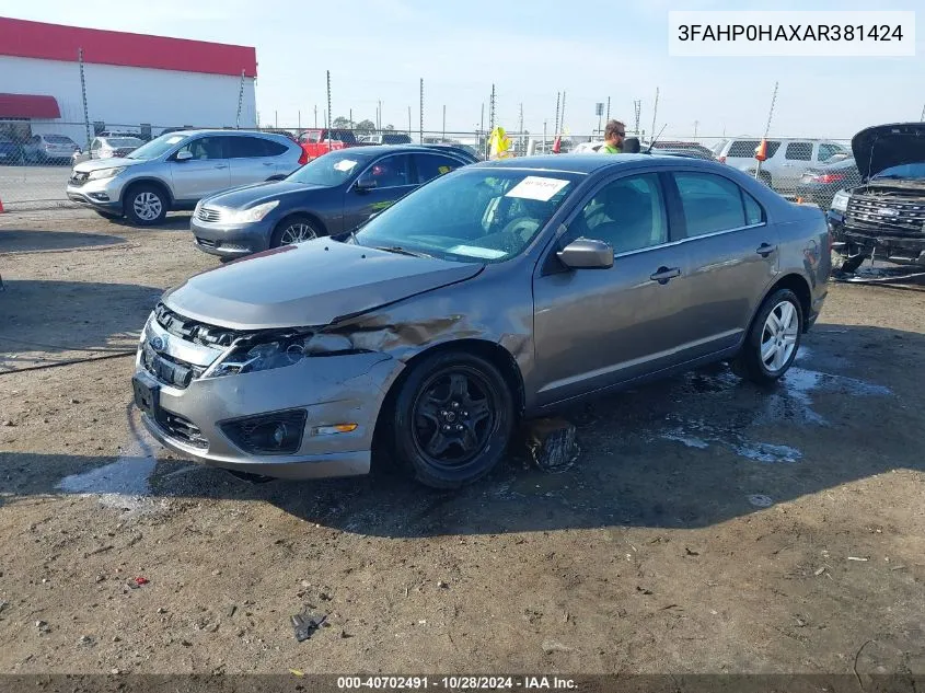 2010 Ford Fusion Se VIN: 3FAHP0HAXAR381424 Lot: 40702491