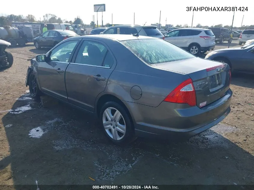 2010 Ford Fusion Se VIN: 3FAHP0HAXAR381424 Lot: 40702491