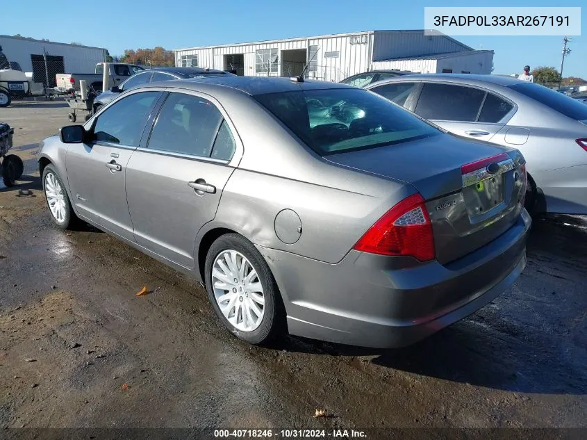 2010 Ford Fusion Hybrid VIN: 3FADP0L33AR267191 Lot: 40718246