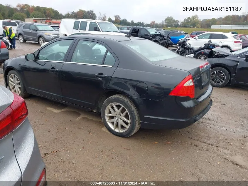 2010 Ford Fusion Sel VIN: 3FAHP0JA5AR181187 Lot: 40725583