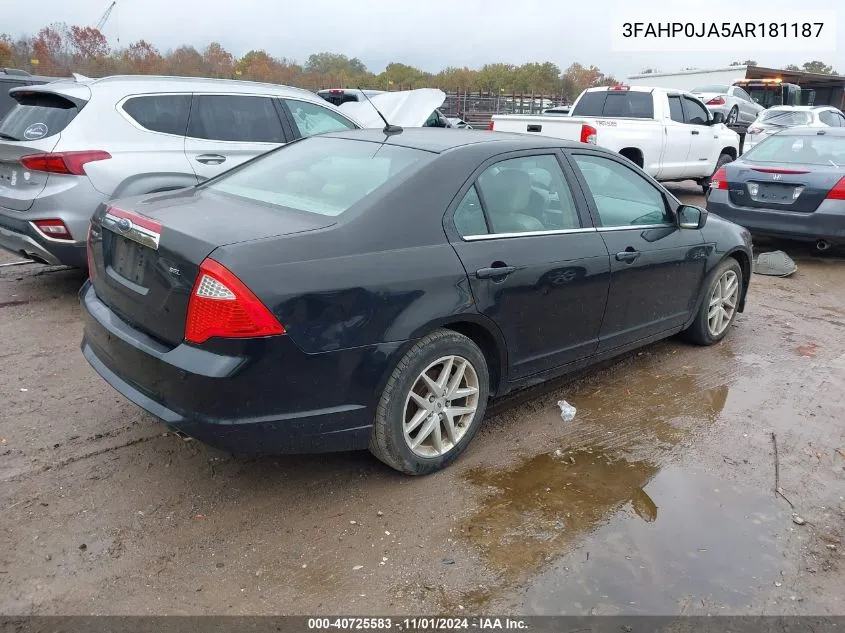 2010 Ford Fusion Sel VIN: 3FAHP0JA5AR181187 Lot: 40725583