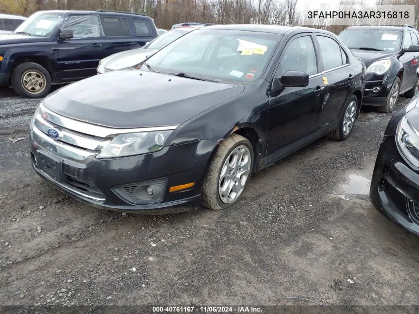 2010 Ford Fusion Se VIN: 3FAHP0HA3AR316818 Lot: 40761167