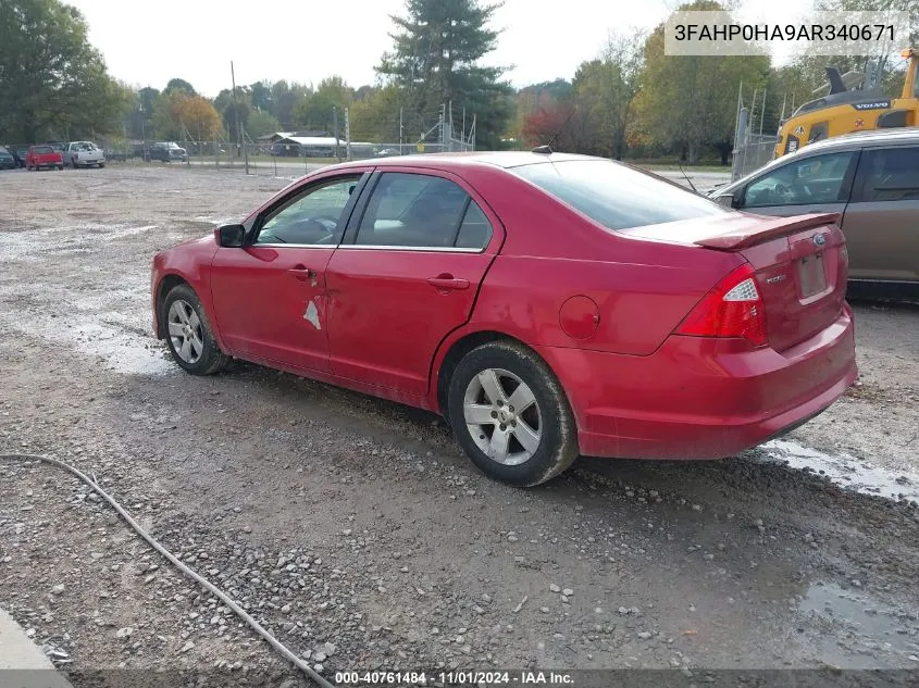 2010 Ford Fusion Se VIN: 3FAHP0HA9AR340671 Lot: 40761484