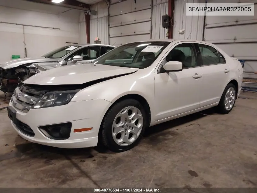 2010 Ford Fusion Se VIN: 3FAHP0HA3AR322005 Lot: 40776534