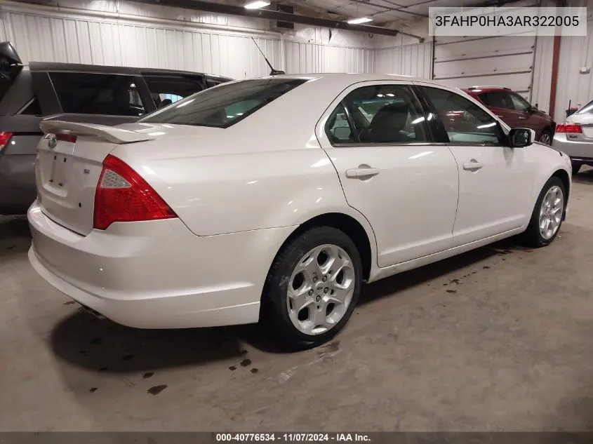 2010 Ford Fusion Se VIN: 3FAHP0HA3AR322005 Lot: 40776534