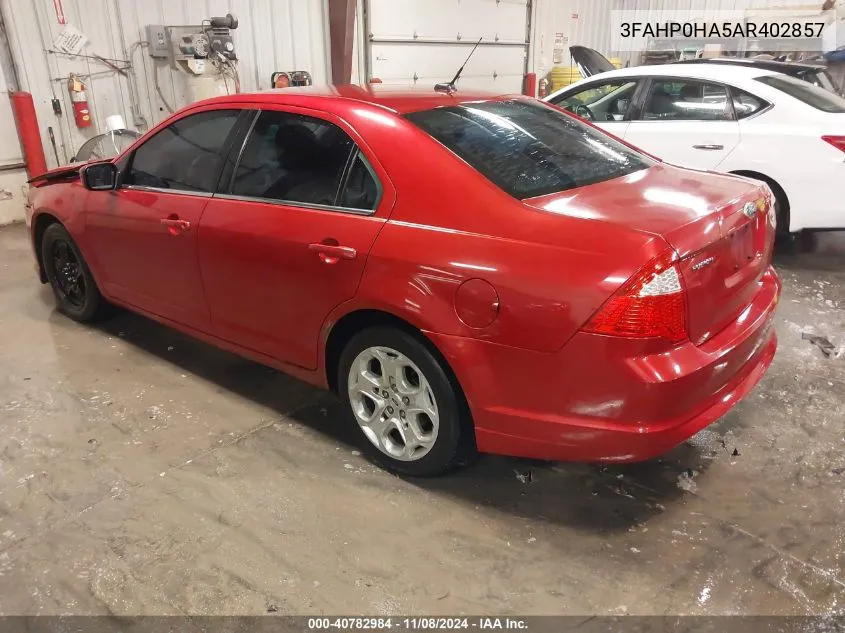 2010 Ford Fusion Se VIN: 3FAHP0HA5AR402857 Lot: 40782984