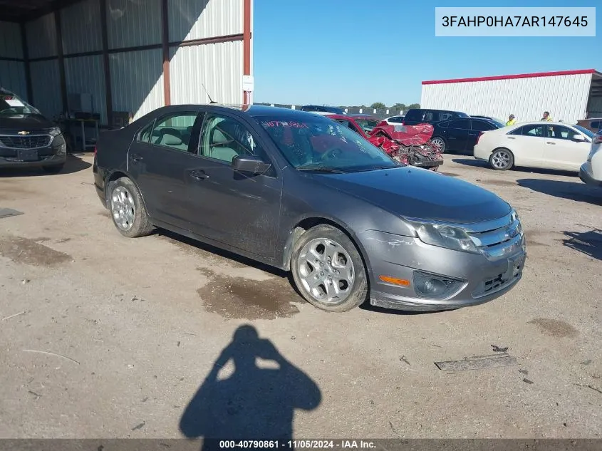 2010 Ford Fusion Se VIN: 3FAHP0HA7AR147645 Lot: 40790861