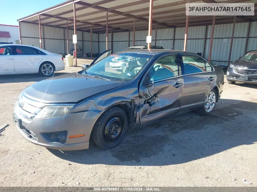 2010 Ford Fusion Se VIN: 3FAHP0HA7AR147645 Lot: 40790861