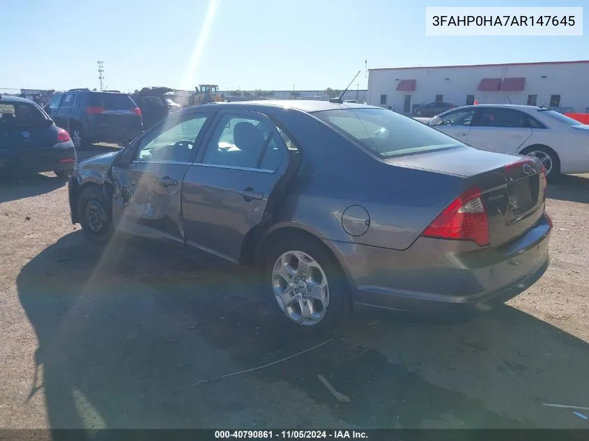 2010 Ford Fusion Se VIN: 3FAHP0HA7AR147645 Lot: 40790861