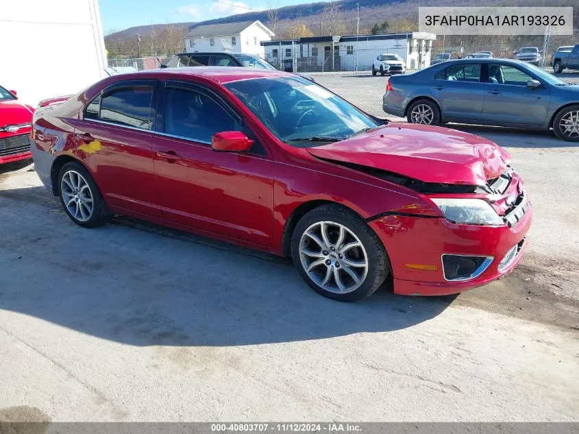 2010 Ford Fusion Se VIN: 3FAHP0HA1AR193326 Lot: 40803707