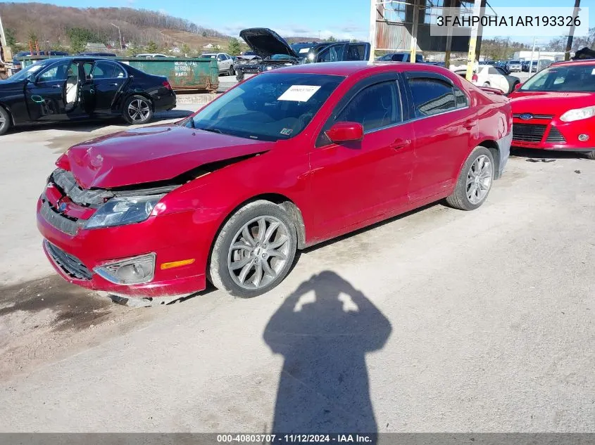 2010 Ford Fusion Se VIN: 3FAHP0HA1AR193326 Lot: 40803707