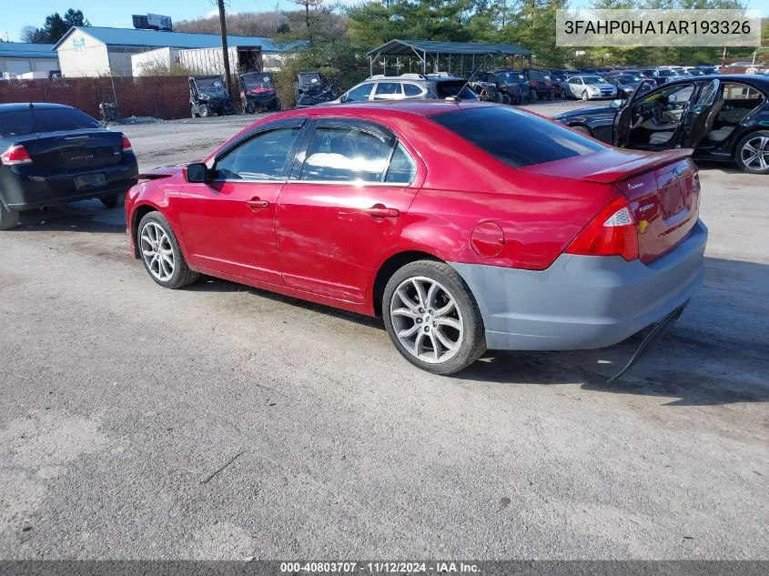 2010 Ford Fusion Se VIN: 3FAHP0HA1AR193326 Lot: 40803707