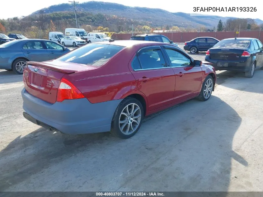 2010 Ford Fusion Se VIN: 3FAHP0HA1AR193326 Lot: 40803707