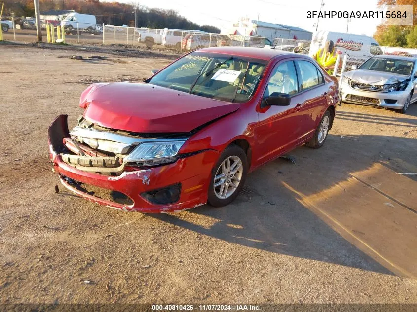 2010 Ford Fusion S VIN: 3FAHP0GA9AR115684 Lot: 40810426