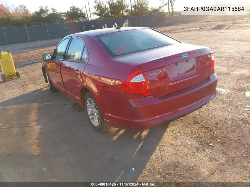 2010 Ford Fusion S VIN: 3FAHP0GA9AR115684 Lot: 40810426