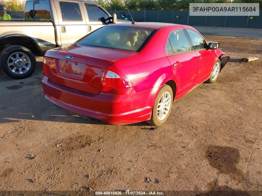 2010 Ford Fusion S VIN: 3FAHP0GA9AR115684 Lot: 40810426