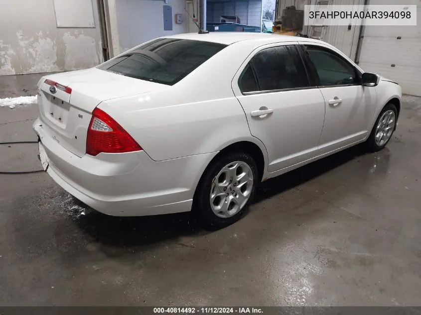 2010 Ford Fusion Se VIN: 3FAHP0HA0AR394098 Lot: 40814492