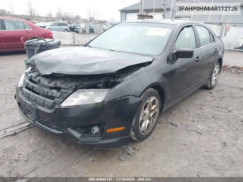 2010 Ford Fusion Se VIN: 3FAHP0HA6AR112126 Lot: 40868167