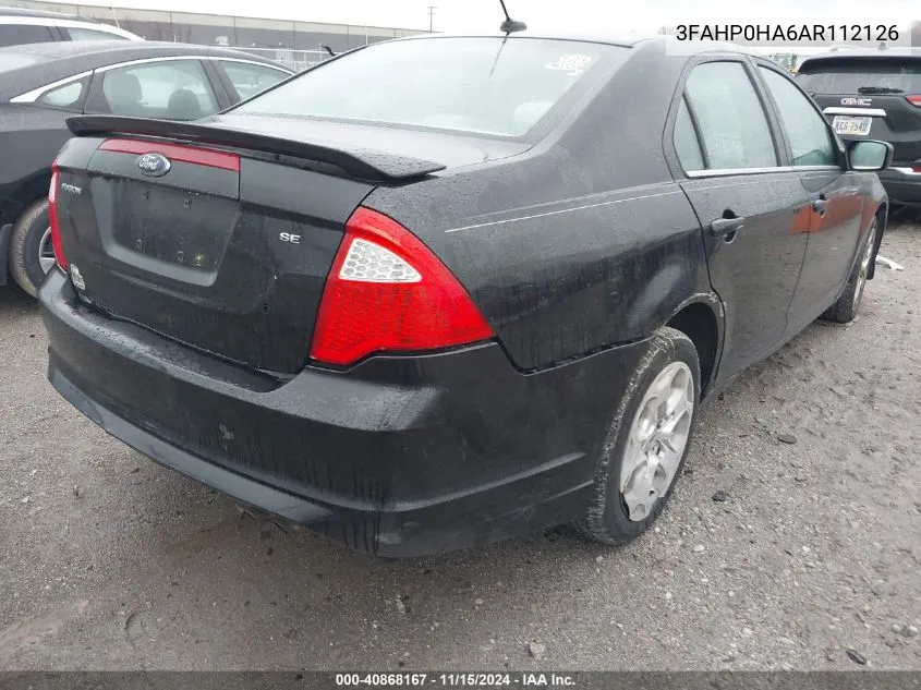 2010 Ford Fusion Se VIN: 3FAHP0HA6AR112126 Lot: 40868167