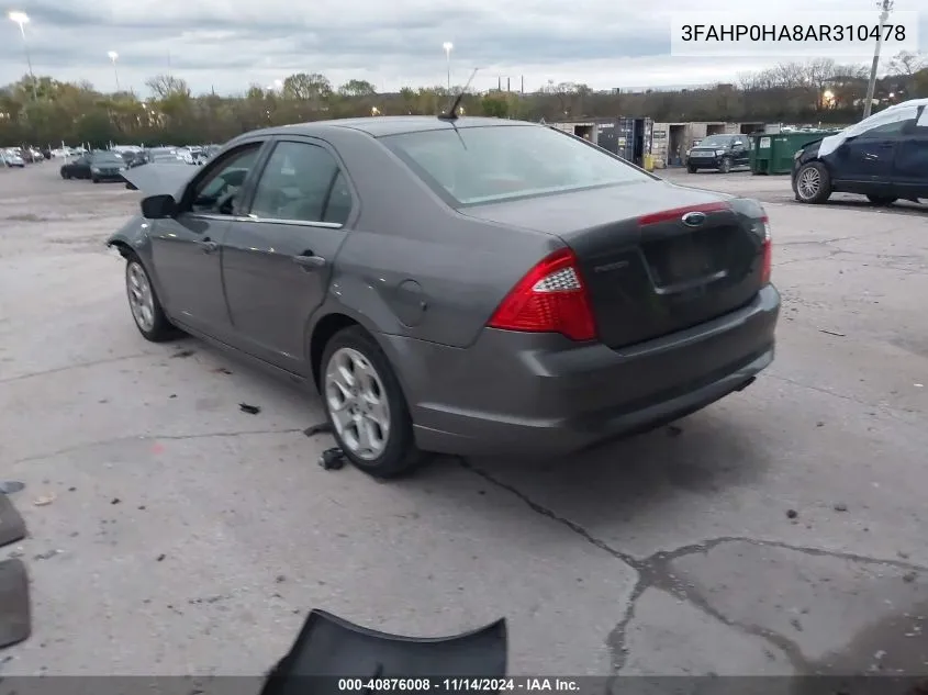 2010 Ford Fusion Se VIN: 3FAHP0HA8AR310478 Lot: 40876008