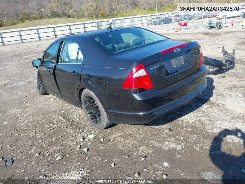 2010 Ford Fusion Se VIN: 3FAHP0HA2AR342570 Lot: 40876415