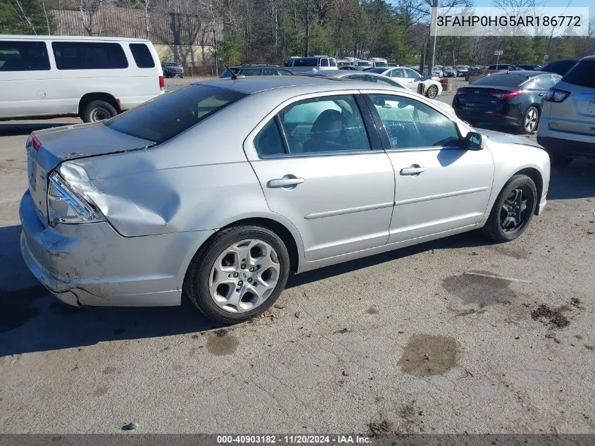 2010 Ford Fusion Se VIN: 3FAHP0HG5AR186772 Lot: 40903182